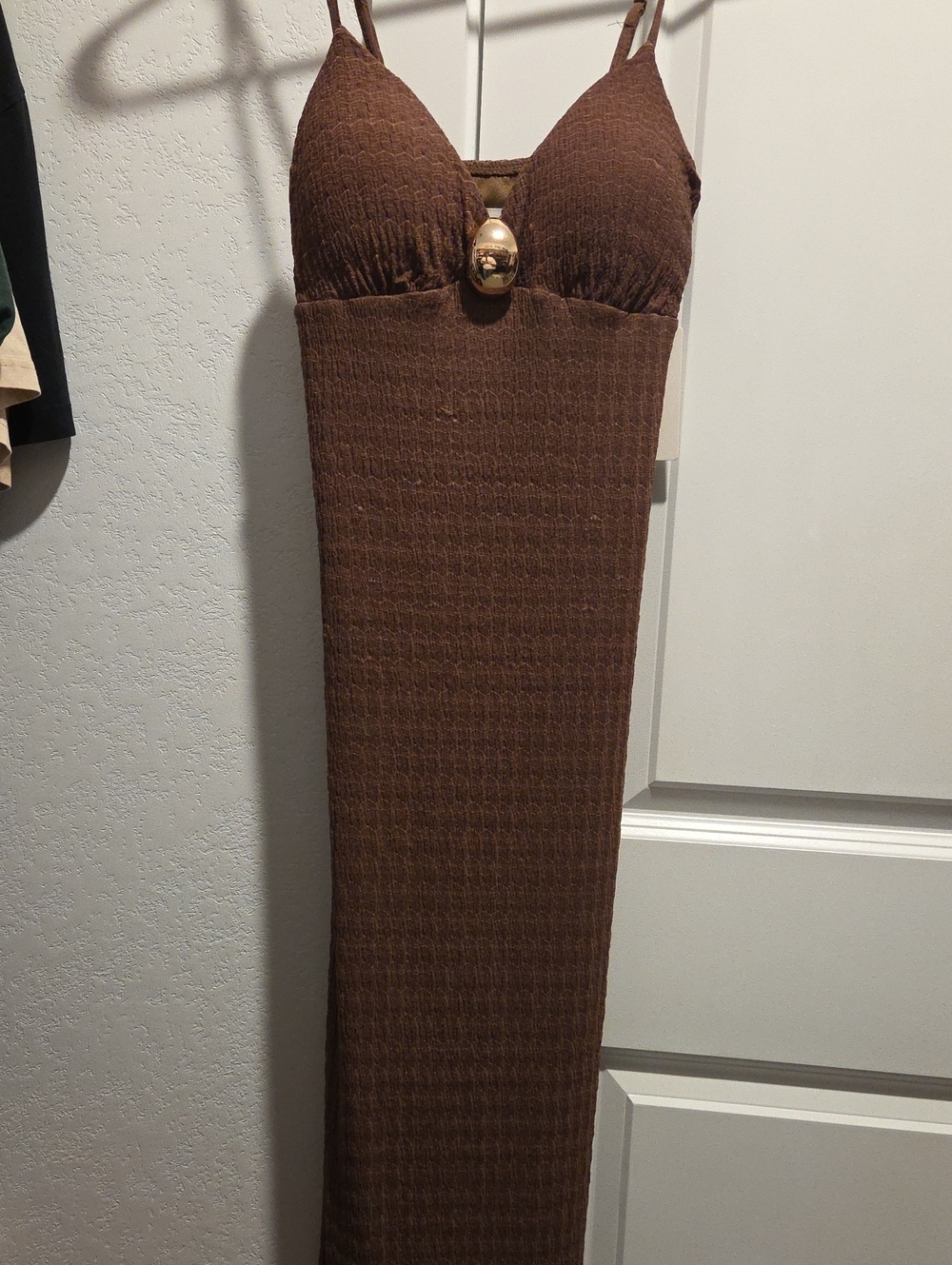 Brown Sleeveless Ribbed Knit Maxi Dress